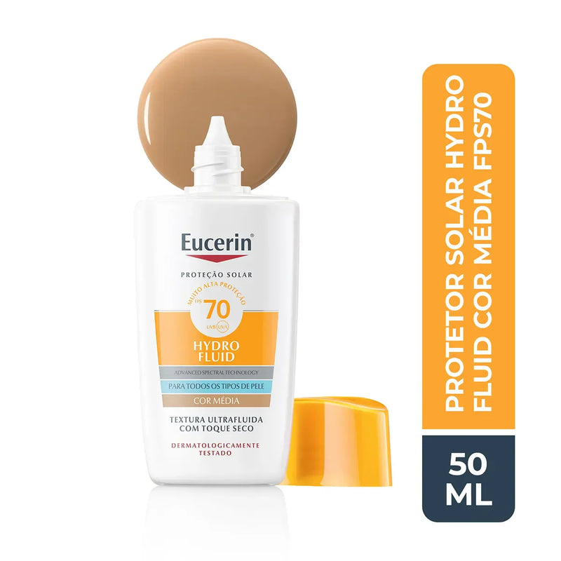Protetor Solar Facial Eucerin Hydro Fluid FPS 70 Cor Escura 50ml